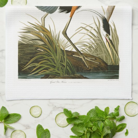 Die Vögel Graureiher-Johns Audubon von Amerika Geschirrtuch (Gefaltet)