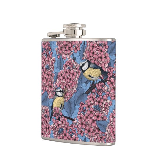 Die Vögel im lila Garten Flachmann (Links)