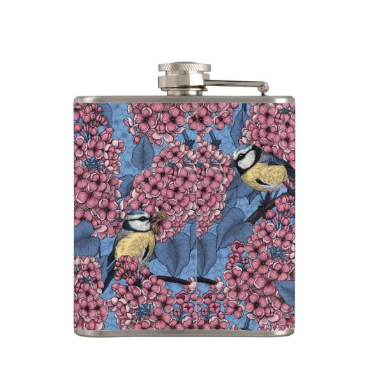 Die Vögel im lila Garten Flachmann (Rückseite)