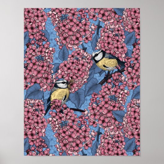 Die Vögel im lila Garten Poster (Vorne)