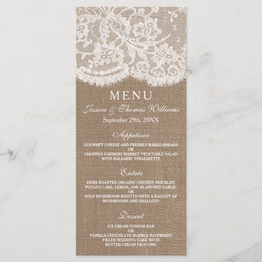 Die Vorlagen des Menüs Burlap & Lace Collection (Vorderseite)