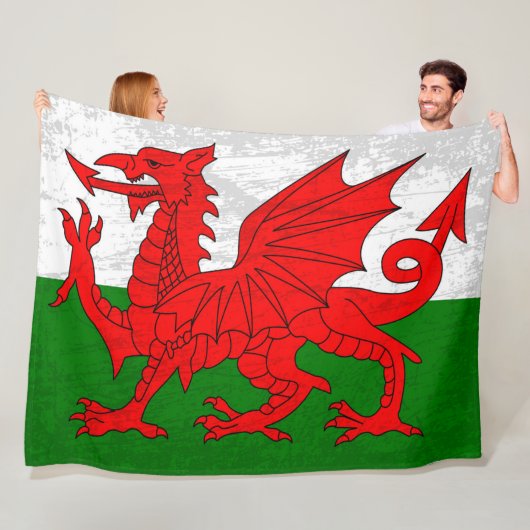 Die Wales-Flagge - ein Tapisserie des walisischen  Fleecedecke (Beispiel)
