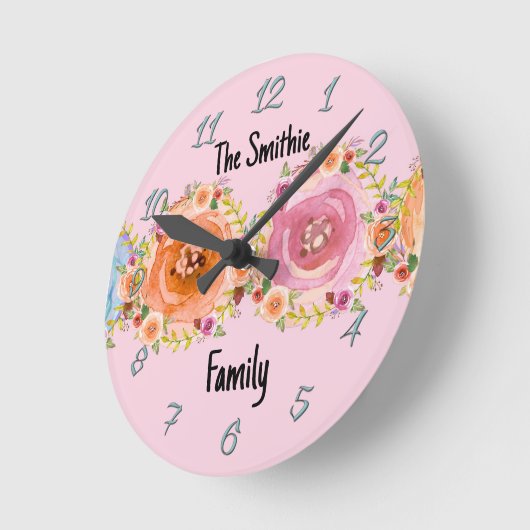 Die Wall-Uhr mit pastellfarbenen Blume in Rosa Runde Wanduhr (Winkel)