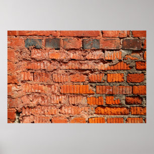 Die Wand aus rotem Ziegelstein ist veraltet, alt,  Poster