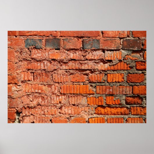 Die Wand aus rotem Ziegelstein ist veraltet, alt, Poster (Vorne)
