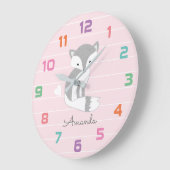 Die Wand-Uhr des rosa Fox-Kinderzimmers Große Wanduhr (Winkel)