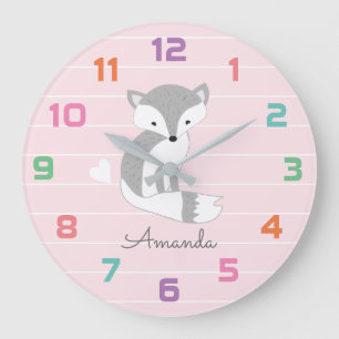 Die Wand-Uhr des rosa Fox-Kinderzimmers Große Wanduhr