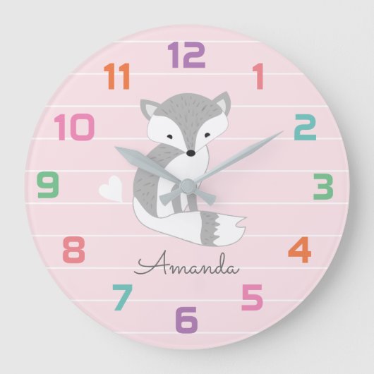 Die Wand-Uhr des rosa Fox-Kinderzimmers Große Wanduhr (Vorderseite)