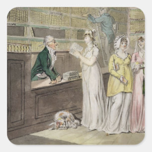 Die Wanderbücherei (Feder und w/c und w Quadratischer Aufkleber