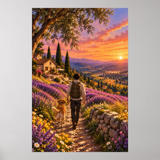 Die Wanderer Lavendelfelder Poster (Vorne)