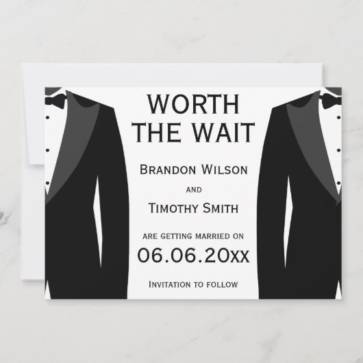 Die warte schwarz-weiße Gay Hochzeit Save The Date (Rückseite)