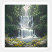 Die Wasserfall-Landschaft Quadratischer Aufkleber (Vorderseite)