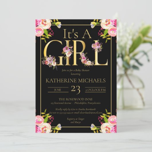 Die Wasserfarbe eines Mädchens bläst eine Blütendu Einladung (Stehend Vorderseite)