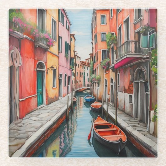 Die Wasserfarbenstraße in Venedig Glasuntersetzer (Vorderseite)