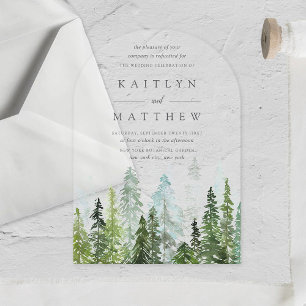 Die Watercolor Pine Tree Forest Hochzeitskollektio Acryleinladungen