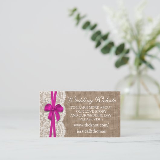 Die Website der rustikalen rosa Bow Wedding Collec Begleitkarte (Stehend Vorderseite)