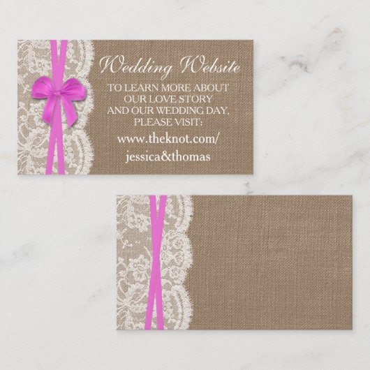 Die Website der rustikalen rosa Bow Wedding Collec Begleitkarte (Vorne/Hinten)