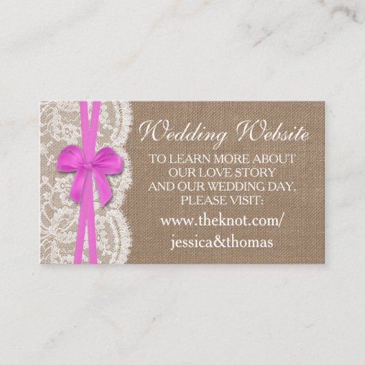 Die Website der rustikalen rosa Bow Wedding Collec Begleitkarte (Vorderseite)