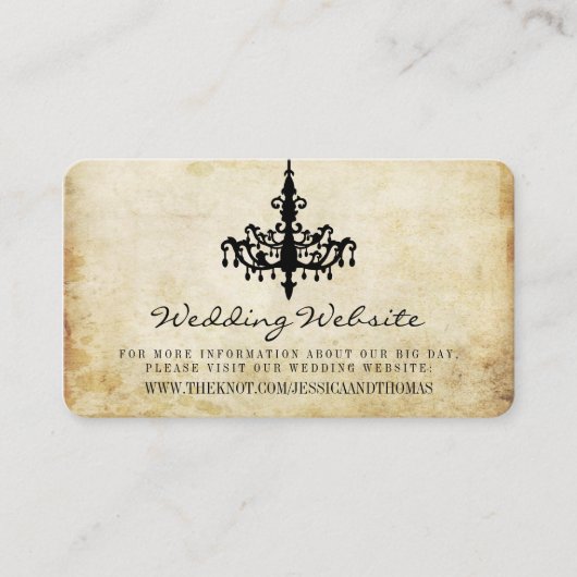 Die Website der Vintagen Kronleuchter-Hochzeitskol Begleitkarte (Vorderseite)