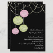 die Wedding 6x8 rosa u. Grünbuch-Laternen laden Einladung (Vorne/Hinten)