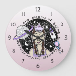 Die weibliche Girl Prinzessin Galaxy Dream Doodle  Große Wanduhr