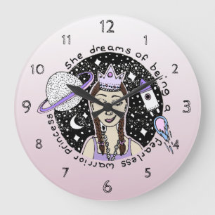 Die weibliche Girl Prinzessin Galaxy Dream Doodle Große Wanduhr