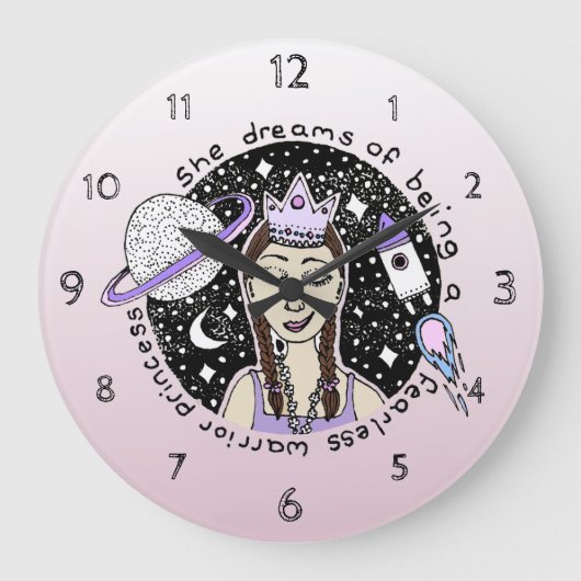 Die weibliche Girl Prinzessin Galaxy Dream Doodle Große Wanduhr (Vorderseite)