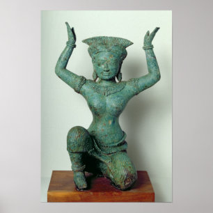 Die weibliche Knetfigur, die zur Stützung einer Poster