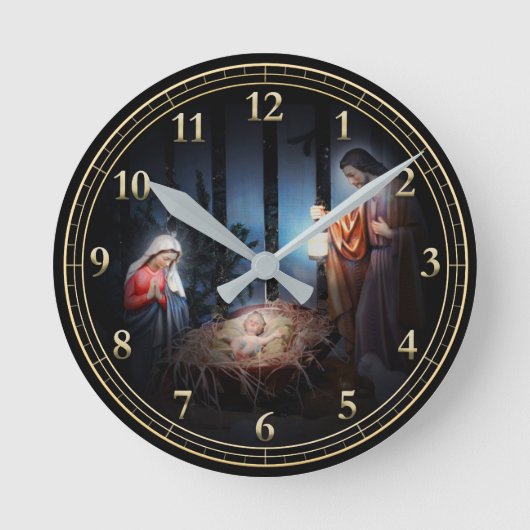Die weihnachtliche Manger-Szene Runde Wanduhr (Vorderseite)