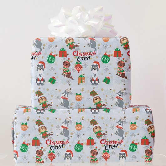 Die Weihnachtshunde der Crew in Kostümrolle Geschenkpapier