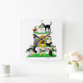 Die WeihnachtskatzenUhr Quadratische Wanduhr (Zuhause)