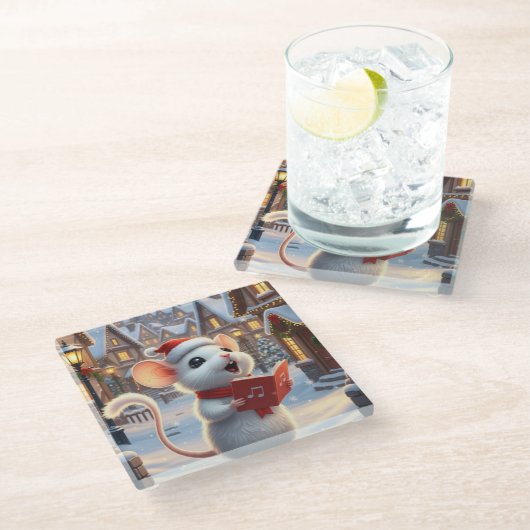 Die Weihnachtsmaus Glasuntersetzer (Schrägansicht)