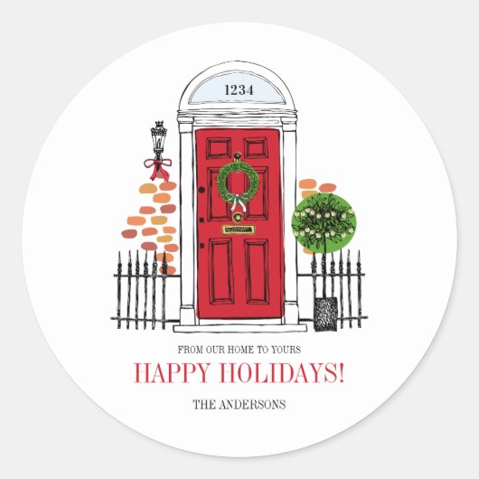 Die Weihnachtstür des Roten Feiertages Runder Aufkleber (Vorderseite)