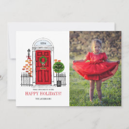 Die Weihnachtstür-Fotokarte für den Roten Urlaub Feiertagskarte