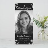 Die weiße Blume zum Feiern der Lebensfotokarte Einladung (Stehend Vorderseite)