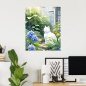 Die weiße Katze im Regen Poster (Heimbüro)