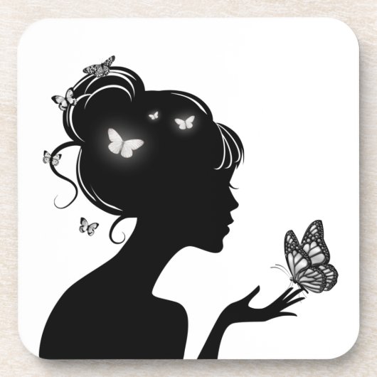 Die weiße Schmetterlingsfrau Getränkeuntersetzer (Vorderseite)
