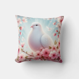 Die weiße Taube unter den rosa Blüten Kissen