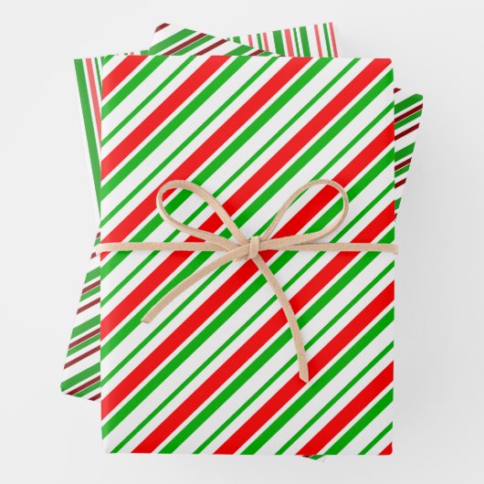 Die weiße, weiße, rot-farbene WeihnachtsStreifen Geschenkpapier Set (Beispiel)