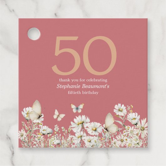 Die Weiße Wildblume überrascht 50. Geburtstag Geschenkanhänger (Vorderseite)
