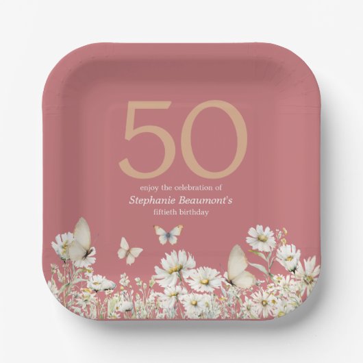 Die Weiße Wildblume überrascht 50. Geburtstag Pappteller (Vorderseite)