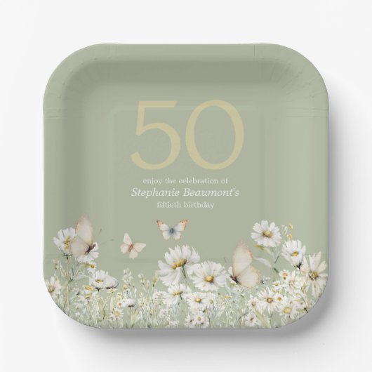 Die Weiße Wildblume überrascht 50. Geburtstag Pappteller (Vorderseite)