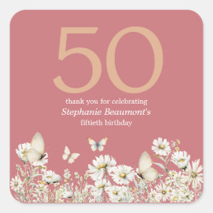 Die Weiße Wildblume überrascht 50. Geburtstag Quadratischer Aufkleber