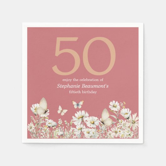 Die Weiße Wildblume überrascht 50. Geburtstag Serviette (Vorderseite)