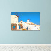 Die weißen Gebäude und die Windmühlen auf den Leinwanddruck (Insitu (Holzboden))