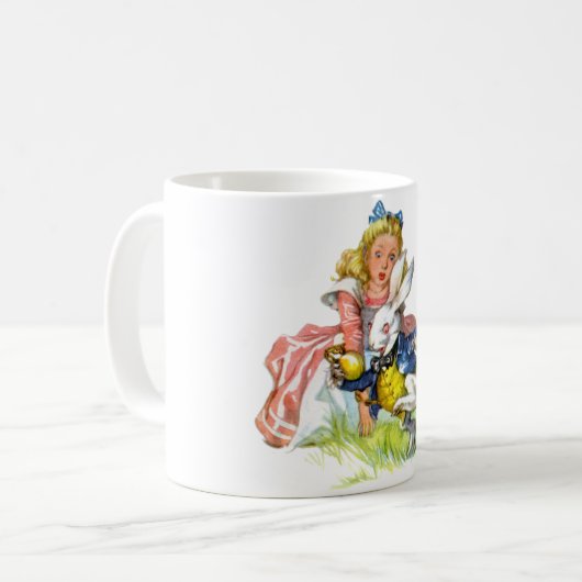 Die weißen Kaninchenrennen von Alice Kaffeetasse (Vorderseite Links)
