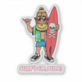 Die Welle ist da, Alter! Bärtiger Cartoon-Surfer Aufkleber (Vorderseite)