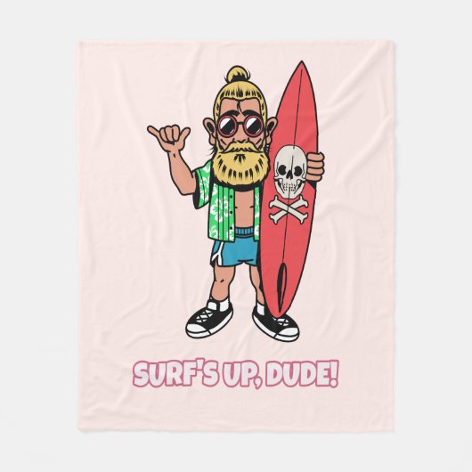 Die Welle ist da, Alter! Bärtiger Cartoon-Surfer Fleecedecke (Vorderseite)