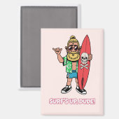 Die Welle ist da, Alter! Bärtiger Cartoon-Surfer Magnet (Vorderseite/Rückseite)