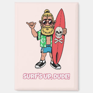 Die Welle ist da, Alter! Bärtiger Cartoon-Surfer Magnet